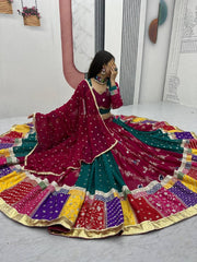 Women’s Green and Wine Lehenga Choli Set with Dupatta, Traditional Indian Ethnic Wear