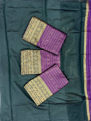Purple and Green Silk Saree for Women with Traditional Jacquard Woven Design