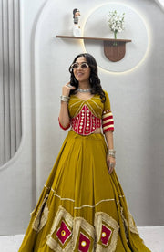 Women’s Mustard Yellow Lehenga Choli Set, Traditional Indian Ethnic Wedding Wear