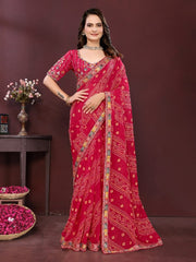 Saree for Women with Digital Print, Embroidery Work Border and Heavy Embroidered Blouse