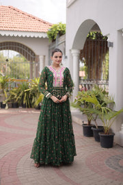 Women’s Printed Anarkali Dress with Embroidered Yoke