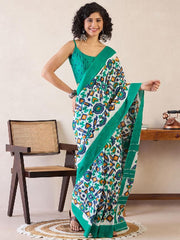 Women’s Green Printed Mul Cotton Ready to Wear Saree with Pocket