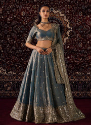 Women’s Slate Blue Lehenga Choli Set with Dupatta, Indian Ethnic Wedding Wear