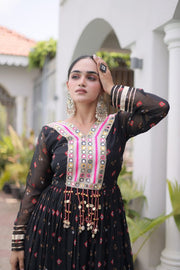 Women’s Printed Anarkali Dress with Embroidered Yoke