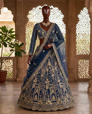 Women’s Navy Blue Embroidered Lehenga Choli with Dupatta