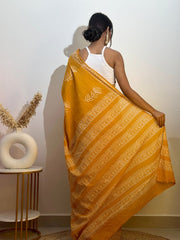 Women’s Mustard Yellow Ready to Wear Mul Cotton Saree with Pocket