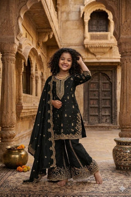 Girls Purple Embroidered Kurta Palazzo Set with Dupatta