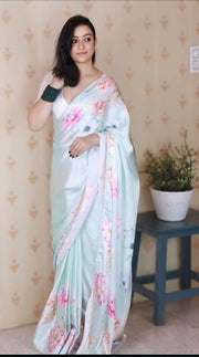 Women’s Pastel Floral Printed Saree with Elegant Border for Wedding, Party & Festive Wear