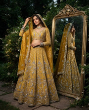 Women’s Mustard Yellow Embroidered Lehenga Choli Set with Dupatta