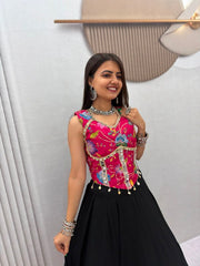 Women’s Lehenga Choli Set, Indian Ethnic Festive Wear with Floral Printed Bodice