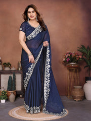 Women’s Saree with Floral Embroidery Border, Elegant Indian Traditional Look