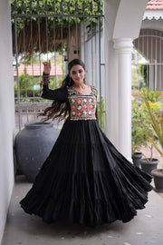 Women’s Ethnic Anarkali Gown Dress with Embroidered Bodice