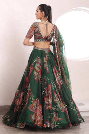 Women’s Green Floral Printed Embroidered Lehenga Choli with Dupatta