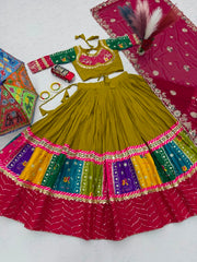 Women’s Navy Blue and Pink Lehenga Choli Set with Dupatta