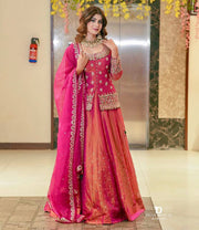 Women’s Pink and Brown Embroidered Lehenga Choli Set with Dupatta