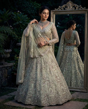Women’s Sage Green Embroidered Lehenga Choli Set with Dupatta