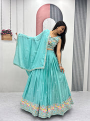 Women’s Floral Heavy Thread & Sequin Work Lehenga Choli with Dupatta
