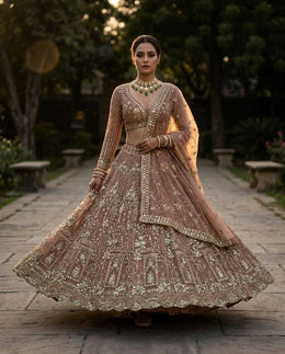 Women’s Dusty Rose Embroidered Lehenga Choli Set with Dupatta