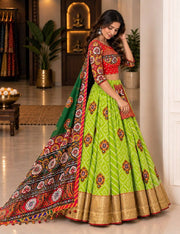 Women’s Green and Red Lehenga Choli Set with Dupatta