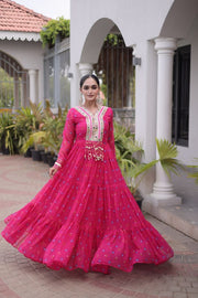 Women’s Printed Anarkali Dress with Embroidered Yoke