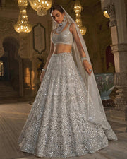 Women’s Silver Sequin Mirror Work Lehenga Choli Set with Dupatta