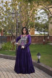 Women’s Anarkali Gown with Kutchi Gamthi Embroidery and Mirror Work