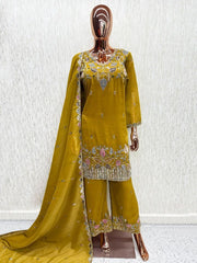 Women’s Embroidered Silk Kurta Palazzo Suit Set with Dupatta