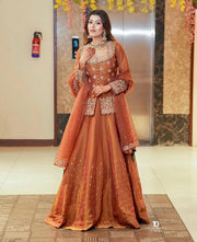 Women’s Pink and Brown Embroidered Lehenga Choli Set with Dupatta