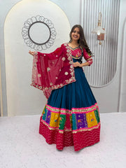 Women’s Navy Blue and Pink Lehenga Choli Set with Dupatta