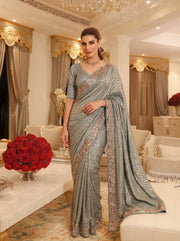 Champagne Gold Kanjivaram Silk Saree – Beaded Embroidered Wedding & Bridal Saree