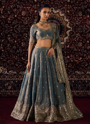 Women’s Slate Blue Lehenga Choli Set with Dupatta, Indian Ethnic Wedding Wear
