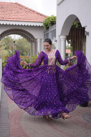 Women’s Printed Anarkali Dress with Embroidered Yoke