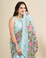 Indian Floral Embroidered Saree for Women with Lace Border