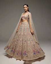 Women’s Beige Embroidered Lehenga Choli Set with Dupatta