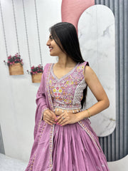 Women’s Floral Heavy Thread & Sequin Work Lehenga Choli with Dupatta