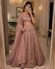 Women’s Pink Butterfly Net Embroidered Lehenga Choli with Dupatta