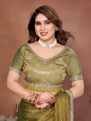 Women Saree with Embroidery Work and Lace Border, Elegant Indian Traditional Look