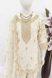 Girls Purple Embroidered Kurta Palazzo Set with Dupatta