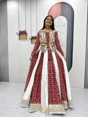 Women’s Maroon and White Anarkali Dress, Traditional Indian Ethnic Wear Lengha Choli