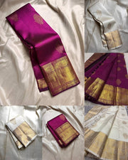 Soft Lichi Silk Saree for Women with Golden Jacquard Work and Rich Woven Border