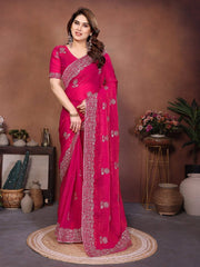 Heavy Embroidered Border, Indian Traditional Saree for Wedding, Party and Festive Wear
