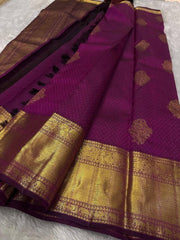 Soft Lichi Silk Saree for Women with Golden Jacquard Work and Rich Woven Border