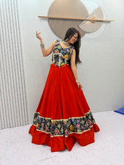 Women’s Lehenga Choli Set, Indian Ethnic Festive Wear with Floral Printed Bodice