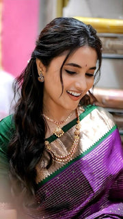 Purple and Green Silk Saree for Women with Traditional Jacquard Woven Design