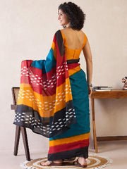 Women’s Ready to Wear Mul Cotton Saree with Pocket, Multicolor Printed Stitched Saree