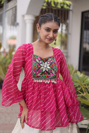 Women’s Embroidered Black Peplum Kurti with White Flared Lehenga Skirt