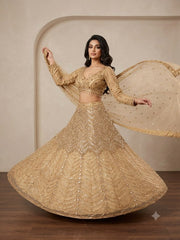 Women’s Champagne Gold Embroidered Lehenga Choli Set with Dupatta