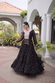 Women’s Printed Anarkali Dress with Embroidered Yoke