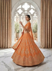 Women’s Orange Embroidered Lehenga Choli Set with Dupatta, Traditional