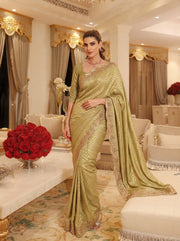 Champagne Gold Kanjivaram Silk Saree – Beaded Embroidered Wedding & Bridal Saree